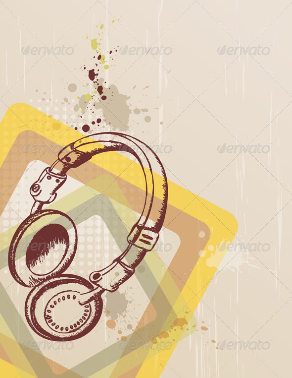 Music Background with Headphones - Retro Technology