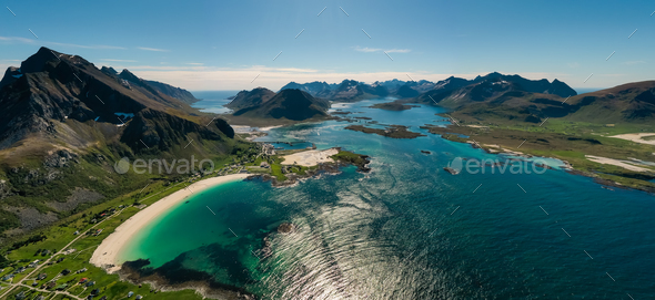 Panorama Beach Lofoten archipelago islands beach - Stock Photo - Images