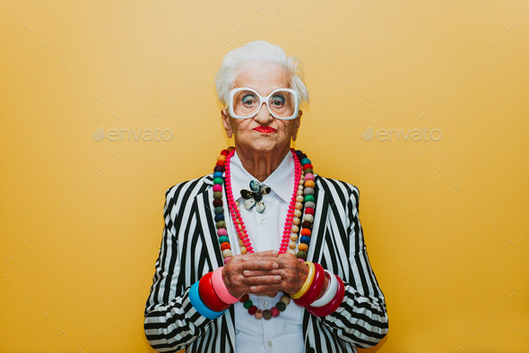 funny portraits with old grandmother