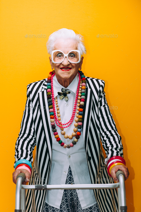 funny portraits with old grandmother - Stock Photo - Images