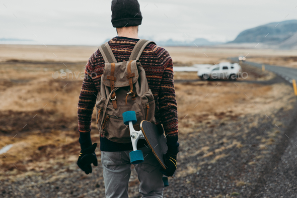 Skater Traveling Iceland On His Longboard Stock Photo By Oneinchpunchphotos