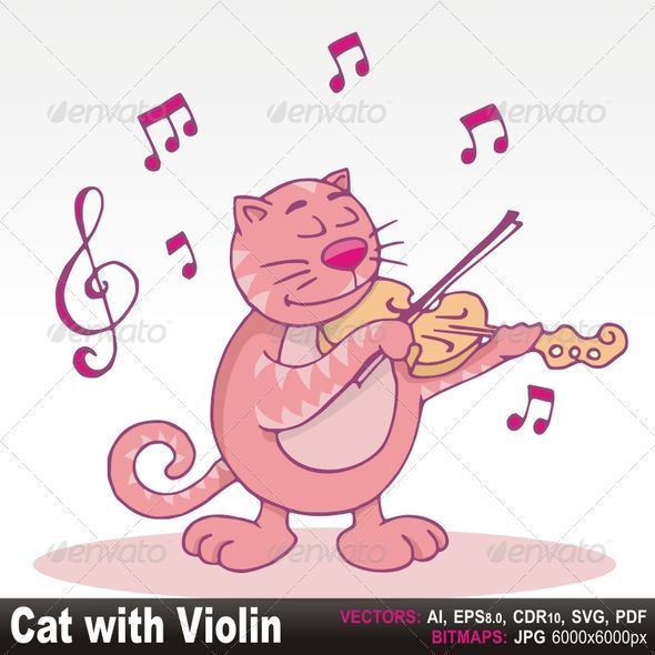 Pink cat with violin - Animals Characters
