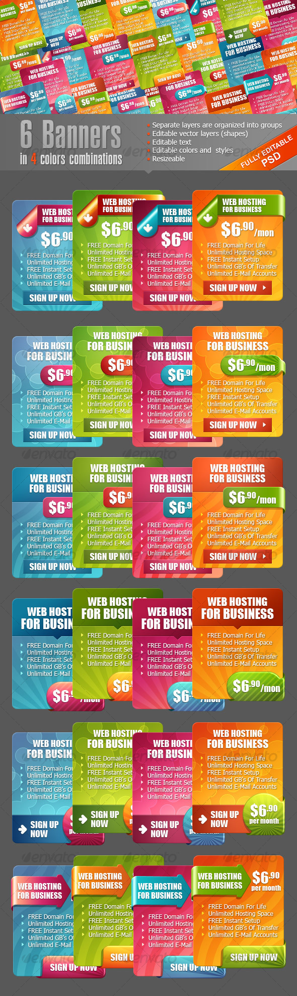 6 Banners in 4 Colors Combinations