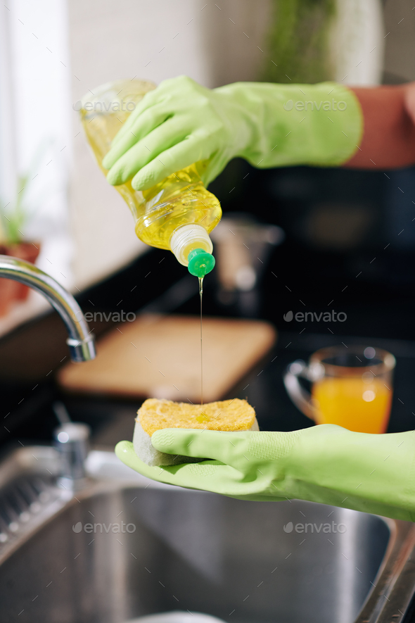 Housewife Pouring Floor Cleaning Liquid Stock Photo - Image of