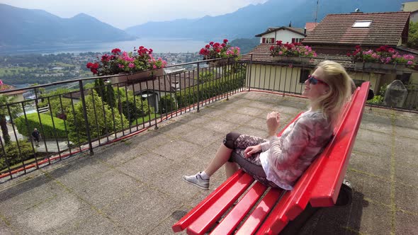 Woman on Cardada Mount in Switzerland alt