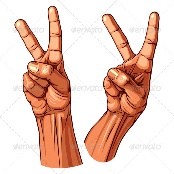 Set of Two Victory Symbol Hands - Miscellaneous Vectors