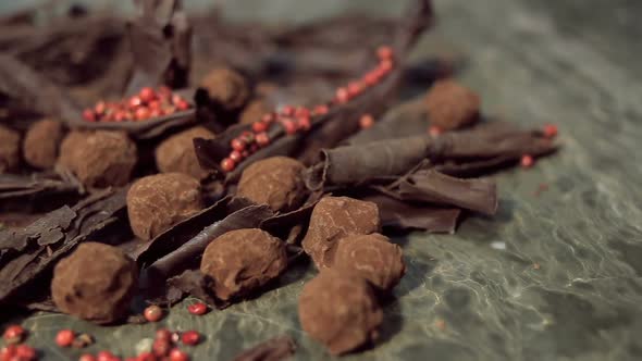 Truffles in Dark Chocolate With Red Pepper and Chocolate Chips