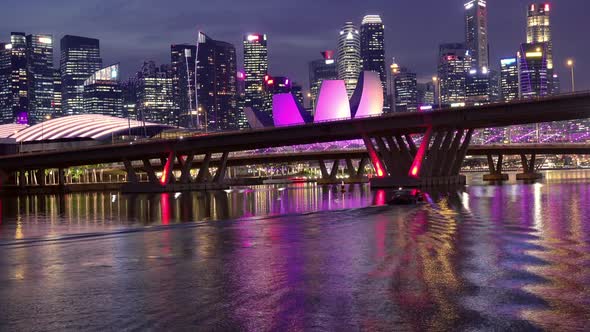 Benjamin Sheares Bridge and Night Skyscrapers of Singapore