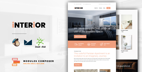 Interior - E-Commerce Responsive Furniture and Interior design Email with Online Builder