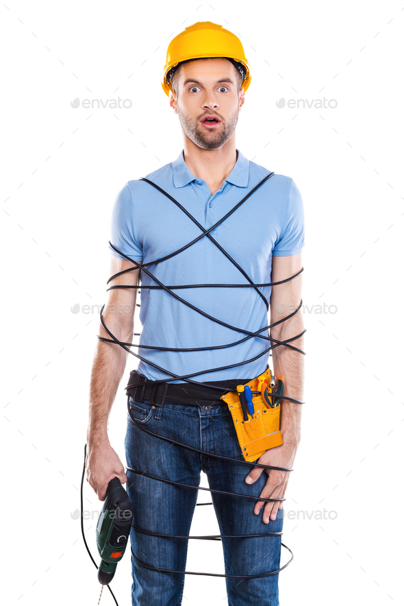 Frustrated carpenter. - Stock Photo - Images