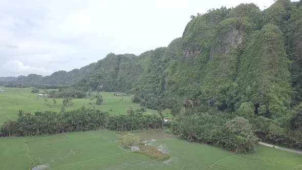 Aerial drone  view of a local The Maros-Pangkep Karst Area South Sulawesi