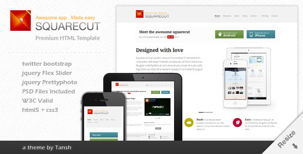 Squarecut Responsive Landing - ThemeForest 2903902