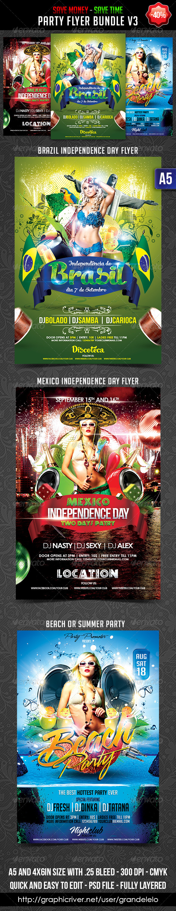 Party Flyer Bundle V3 by Grandelelo - Events Flyers