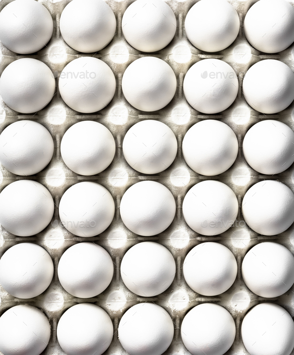 White Painted  Eggs. Flat Lay Abstract Pattern of Food. Top Down View. - Stock Photo - Images
