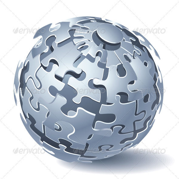 Jigsaw Puzzle Sphere. Dynamic Explosion - Man-made Objects Objects