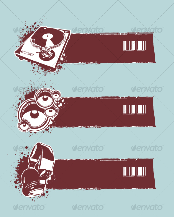 Set of musical grunge banners