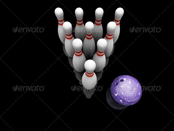Bowling ball and skittles