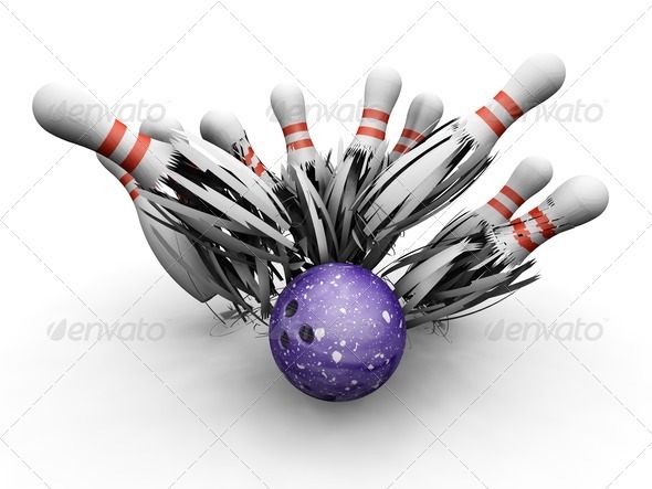 Bowling ball smashing into pins