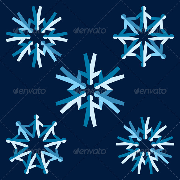 Set of Origami People Snowflakes - Christmas Seasons/Holidays