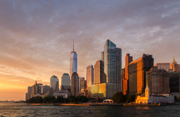 Sunset in Lower Manhattan - Stock Photo - Images