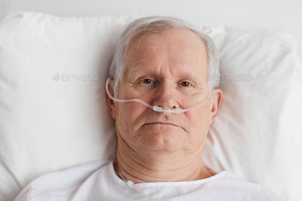 Senior Man in Hospital Bed Above View