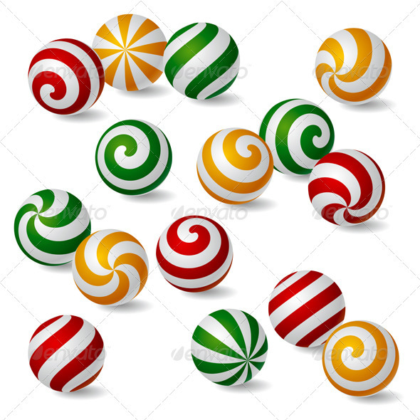 Set of Striped Spheric Icons - Decorative Symbols Decorative