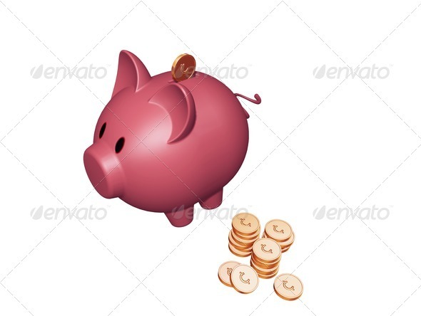 Piggy bank with cents