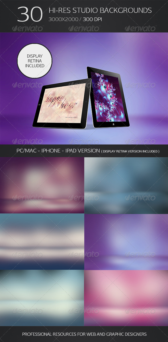 30 Hi-Res Studio Backgrounds - Retina Bonus - Abstract Backgrounds