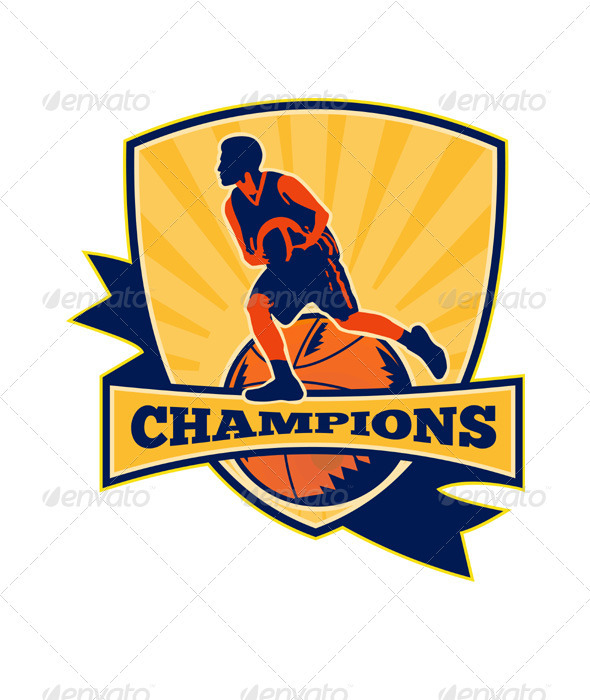 Basketball Player Dribbling Ball Retro - Sports/Activity Conceptual