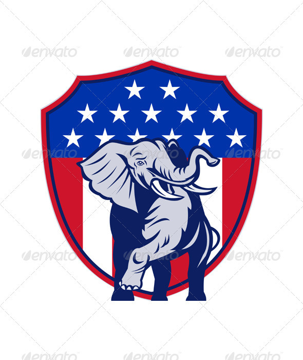 Republican Elephant Mascot USA Flag - Animals Characters
