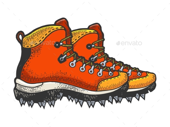 Climber Hiking Boots with Spikes Sketch Vector by AlexanderPokusay