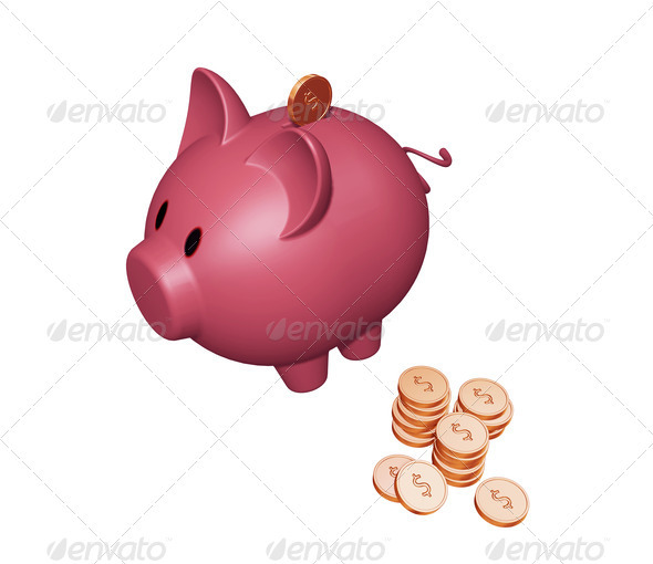 Piggy bank with dollars