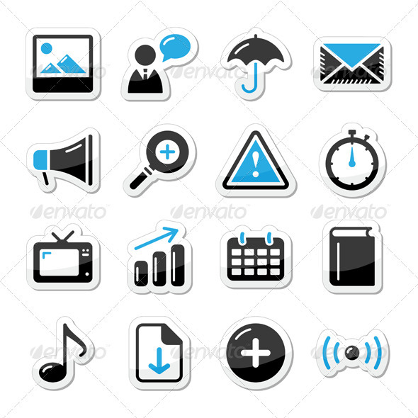 Internet website icons set styled as labels - mail - Web Elements Vectors