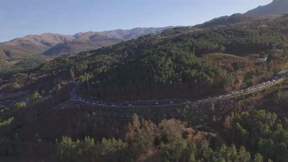 Aerial View of Busy Traffic on Mountain alt