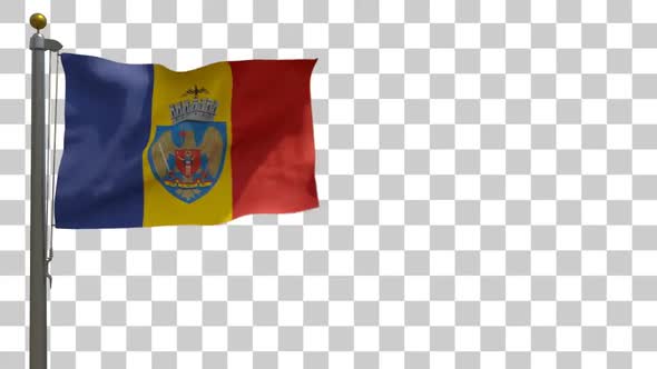 Bucharest City Flag on Flagpole with Alpha Channel alt