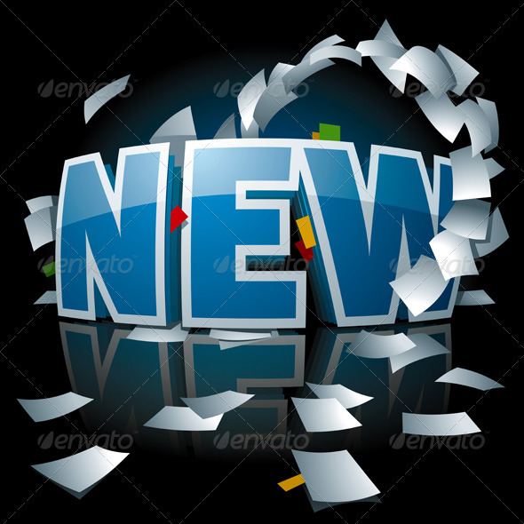 "New" Logo with Paper Whirlwind Around it - Concepts Business