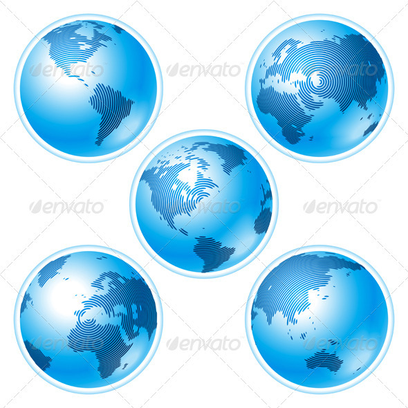 Set of Five Globes on White Background - Miscellaneous Vectors