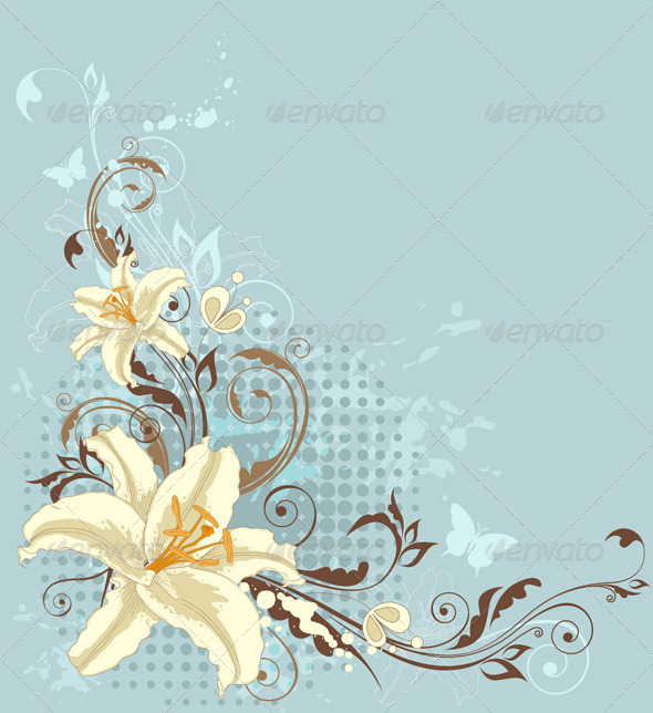 Blue Floral Background with Lily - Backgrounds Decorative