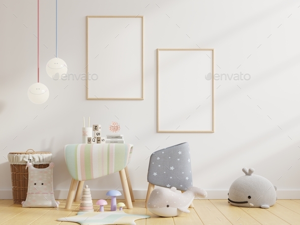 Download Mock Up Poster Frame In Children Room Stock Photo By Vanitjanthra