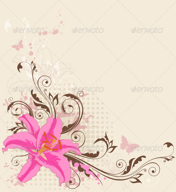 Floral Background with Pink Lily - Flowers & Plants Nature