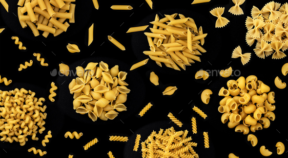 Free Photo  Various types of pasta on black