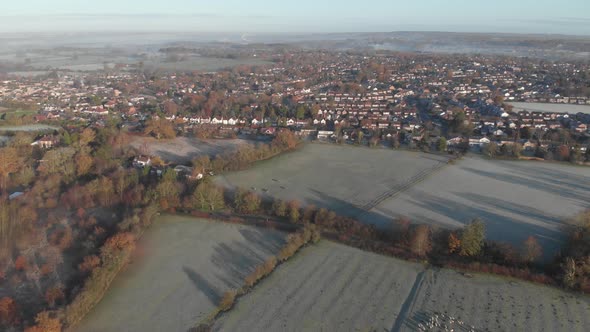 Balsall Common Village Misty Winter Morning Landscape Aerial West Midlands UK D Log