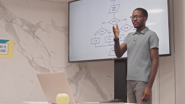 Teacher Explaining Flow Diagram alt