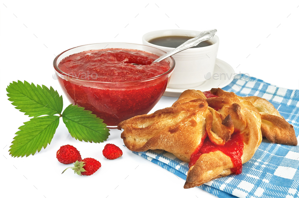 Jam strawberry with a bun - Stock Photo - Images