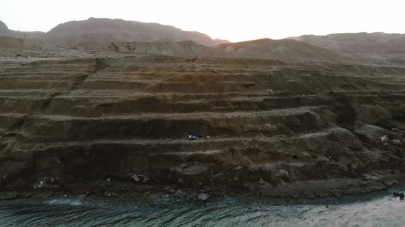 person camping at dead sea drone view 4k