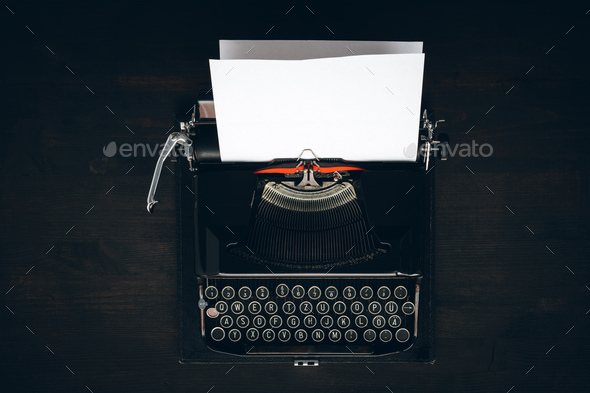 Vintage typewriter with blank paper mock up Stock Photo by stevanovicigor