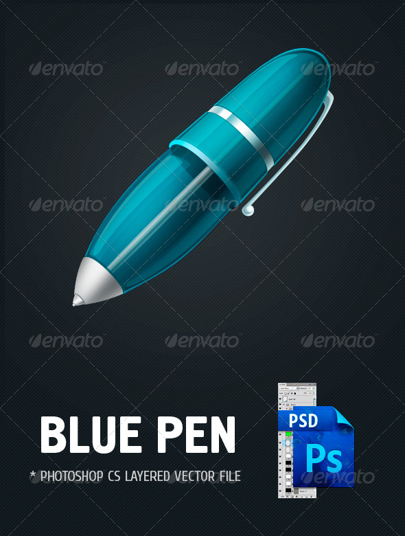Glossy Blue Pen - Objects Illustrations