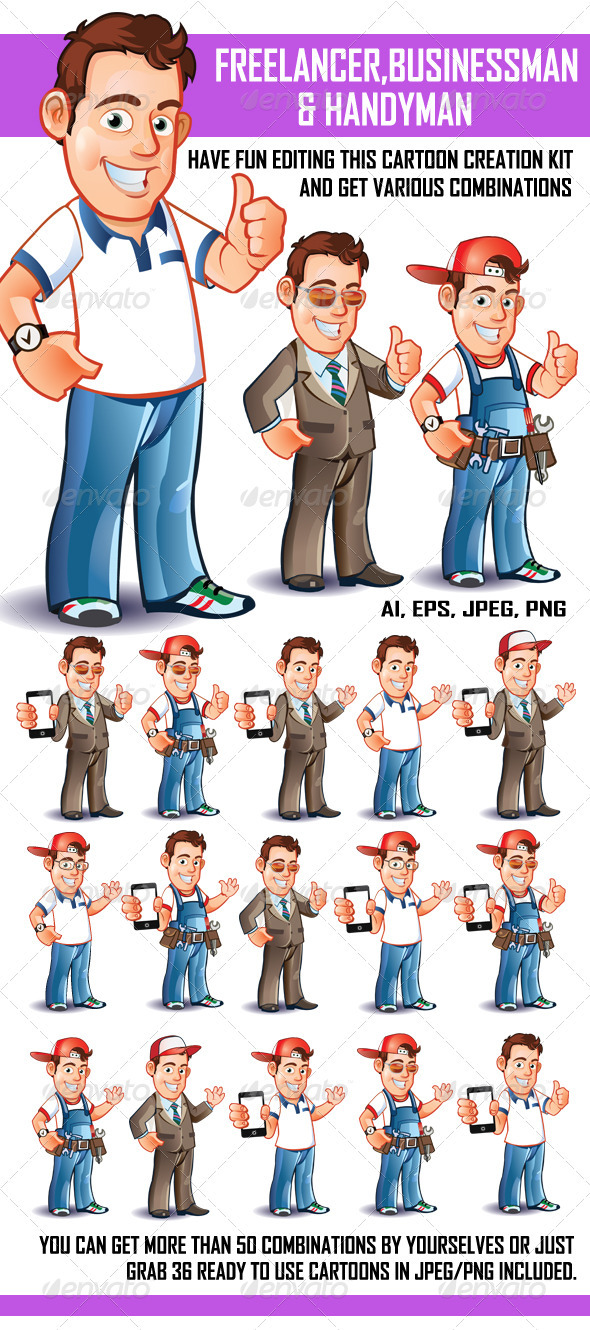 Freelancer Businessman and Handyman - People Characters