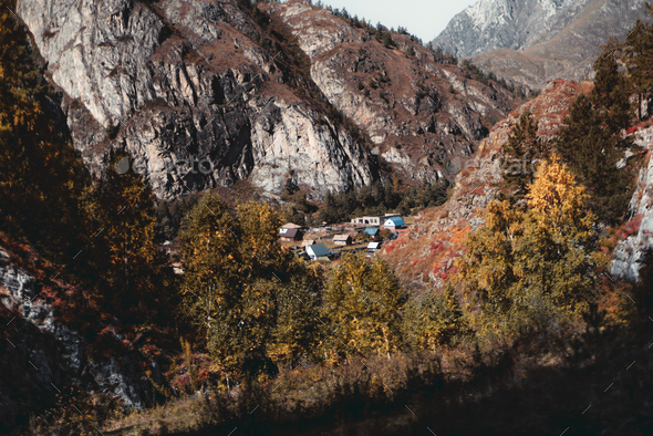 A small village in Altai mountains - Stock Photo - Images