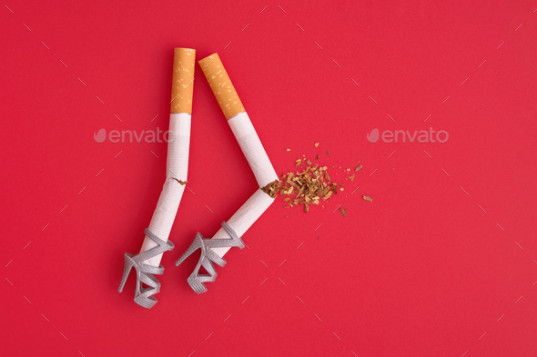 Cigarettes As Legs with Knee Injury, No Smoking Concept.